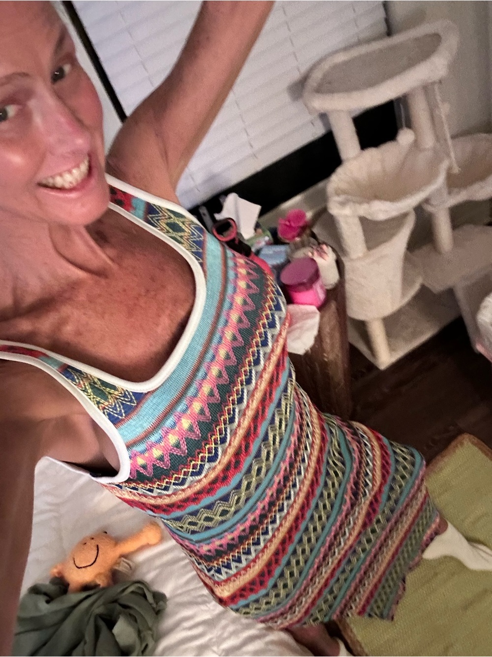 Multicolor Striped Knit Midi Dress with Scoop Neck